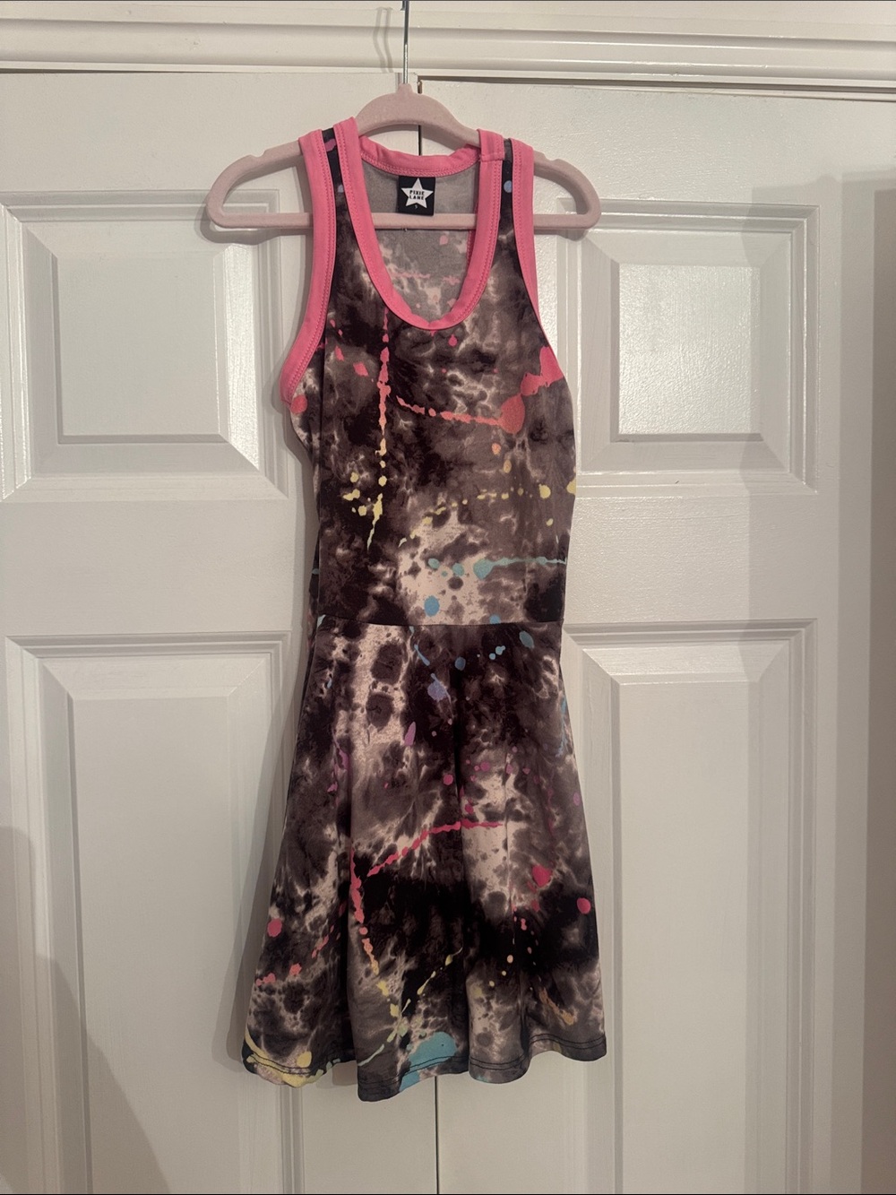 PixieLane Girls Tie-Dye Splash Skater Dress with Pink Trim